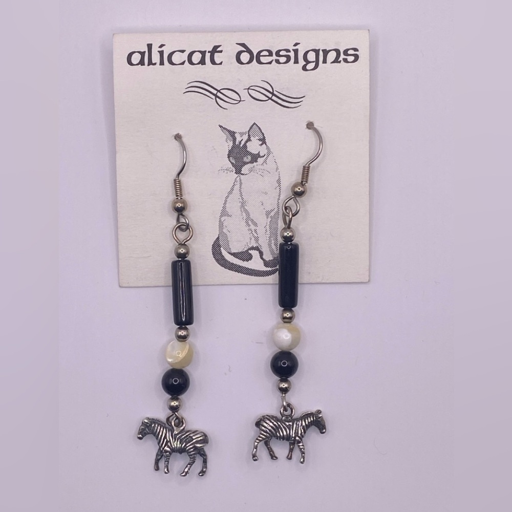 NWT Hand-Made Zebra Charm Dangle Earrings